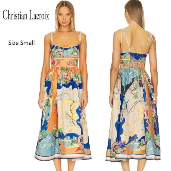 Christian Lacroix Alight Picnic Midi Dress in Nautical Map - Picture 2 of 8